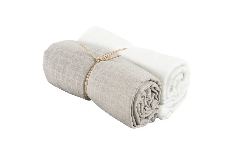 Muslinwrap 2-Pack, Vit/Grå (110 x 110 cm)