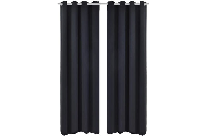 2-pack svarta mörkläggningsgardiner med metallringar 135x245 - Svart/Metall - Mörkläggningsgardiner