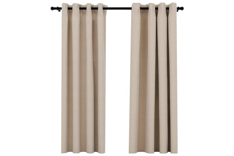 Mörkläggningsgardin med öljetter linnelook 2 st beige 140x17 - Beige - Mörkläggningsgardiner