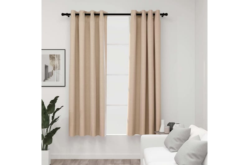 Mörkläggningsgardin med öljetter linnelook 2 st beige 140x17 - Beige - Mörkläggningsgardiner