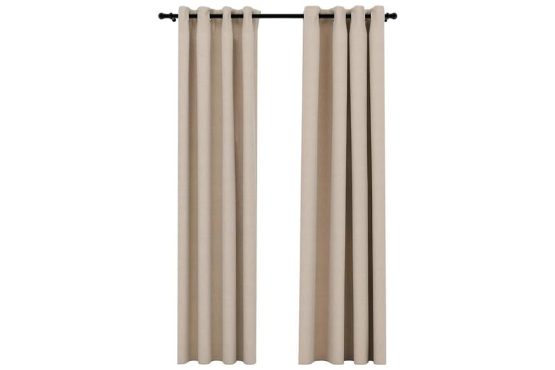 Mörkläggningsgardin med öljetter linnelook 2 st beige 140x24 - Beige - Mörkläggningsgardiner