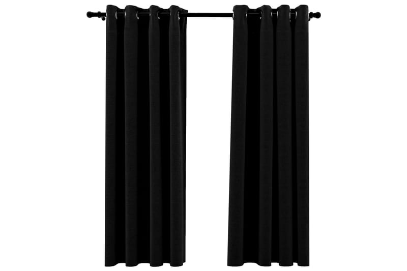 Mörkläggningsgardin med öljetter linnelook 2 st svart 140x17 - Svart - Textil & mattor - Gardiner - Mörkläggningsgardiner