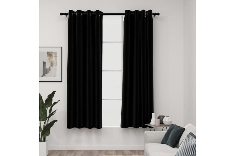Mörkläggningsgardin med öljetter linnelook 2 st svart 140x17 - Svart - Textil & mattor - Gardiner - Mörkläggningsgardiner