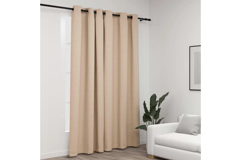 Mörkläggningsgardin med öljetter linnelook beige 290x245cm - Beige - Textil & mattor - Gardiner - Mörkläggningsgardiner