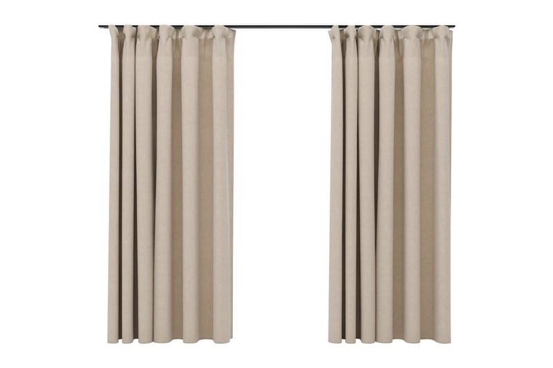 Mörkläggningsgardin med krokar linnelook 2 st beige 140x175 - Beige - Mörkläggningsgardiner