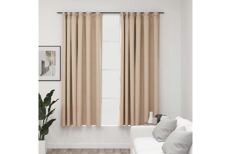 Mörkläggningsgardin med krokar linnelook 2 st beige 140x175 - Beige - Textil & mattor - Gardiner - Mörkläggningsgardiner