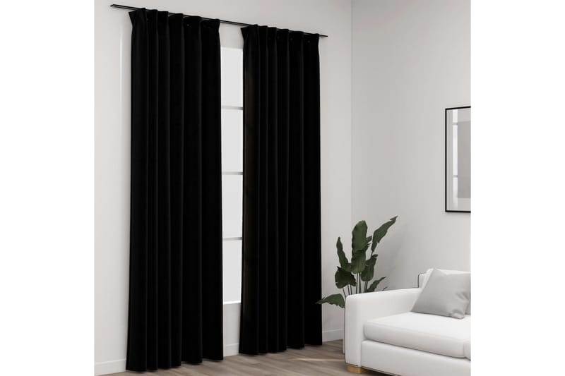 Mörkläggningsgardin med krokar linnelook 2 st svart 140x225 - Svart - Textil & mattor - Gardiner - Mörkläggningsgardiner