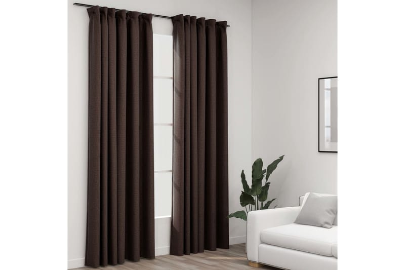 Mörkläggningsgardin med krokar linnelook 2 st taupe 140x245 - Taupe - Textil & mattor - Gardiner - Mörkläggningsgardiner