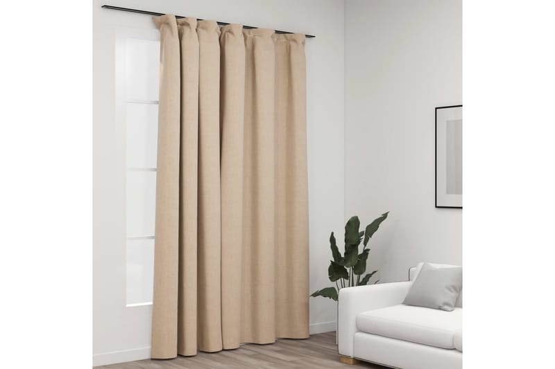 Mörkläggningsgardin med krokar linnelook beige 290x245 cm - Beige - Textil & mattor - Gardiner - Mörkläggningsgardiner