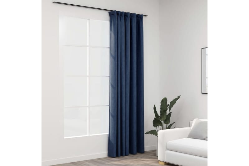 Mörkläggningsgardin med krokar linnelook blå 290x245 cm - Blå - Textil & mattor - Gardiner - Mörkläggningsgardiner