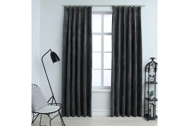 Mörkläggningsgardiner 2 st m. krokar sammet antracit 140x175 - Antracit - Textil & mattor - Gardiner - Mörkläggningsgardiner