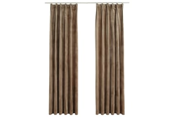 Mörkläggningsgardiner 2 st m. krokar sammet beige 140x175 cm