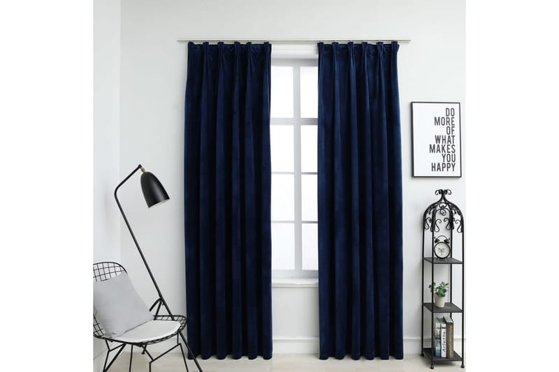 Mörkläggningsgardiner 2 st med krokar sammet mörkblå 140x225 - Mörkblå - Textil & mattor - Gardiner - Mörkläggningsgardiner