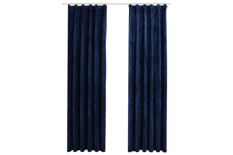 Mörkläggningsgardiner 2 st med krokar sammet mörkblå 140x225 - Mörkblå - Textil & mattor - Gardiner - Mörkläggningsgardiner