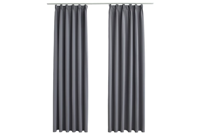 Mörkläggningsgardiner med krokar 2 st grå 140x225 cm - Grå - Textil & mattor - Gardiner - Mörkläggningsgardiner