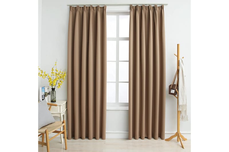 Mörkläggningsgardiner med krokar 2 st taupe 140x245 cm - Taupe - Mörkläggningsgardiner