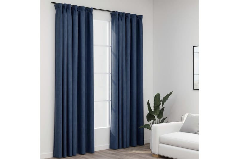Mörkläggningsgardiner med krokar linnelook 2 st blå 140x225 - Blå - Textil & mattor - Gardiner - Mörkläggningsgardiner