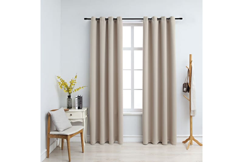 Mörkläggningsgardiner med metallringar 2 st beige 140x175 cm - Beige - Mörkläggningsgardiner