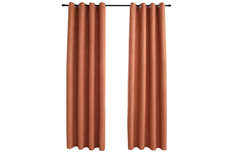 Mörkläggningsgardiner med metallringar 2 st rost 140x175 cm - Mocka/Rost/Orange - Mörkläggningsgardiner