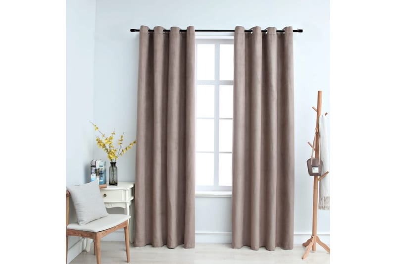 Mörkläggningsgardiner med metallringar 2 st taupe 140x175 cm - Mocka/Taupe - Mörkläggningsgardiner