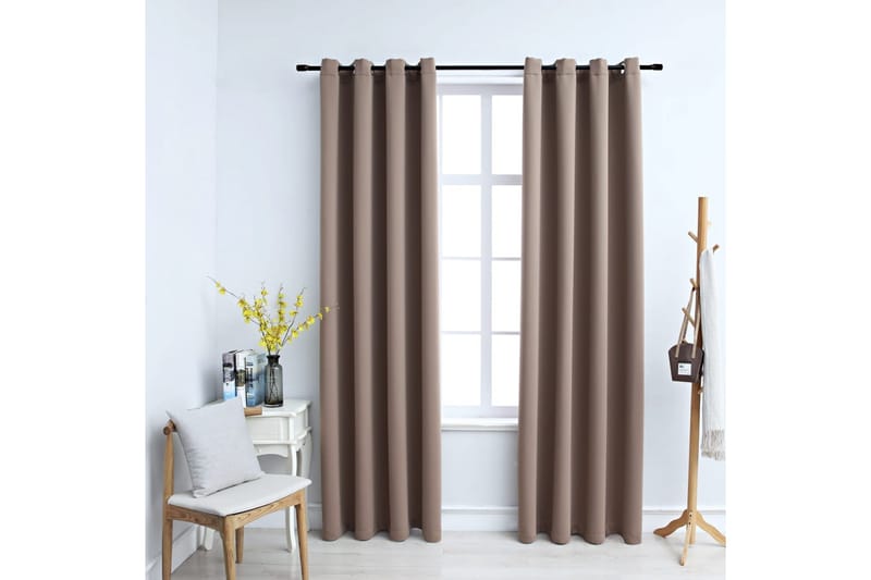 Mörkläggningsgardiner med metallringar 2 st taupe 140x175 cm - Taupe - Mörkläggningsgardiner