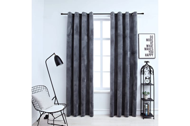 Mörkläggningsgardiner med ringar 2 st antracit sammet 140x22 - Antracit - Textil & mattor - Gardiner - Mörkläggningsgardiner