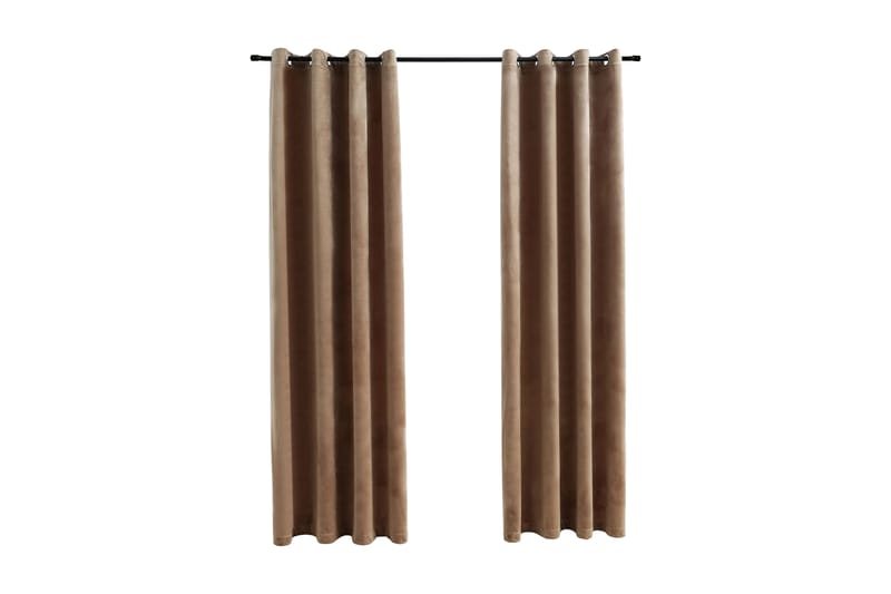 Mörkläggningsgardiner med ringar 2 st beige sammet 140x245 c - Beige - Mörkläggningsgardiner