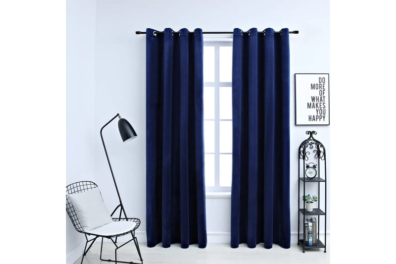 Mörkläggningsgardiner med ringar 2 st mörkblå sammet 140x225 - Mörkblå - Textil & mattor - Gardiner - Mörkläggningsgardiner