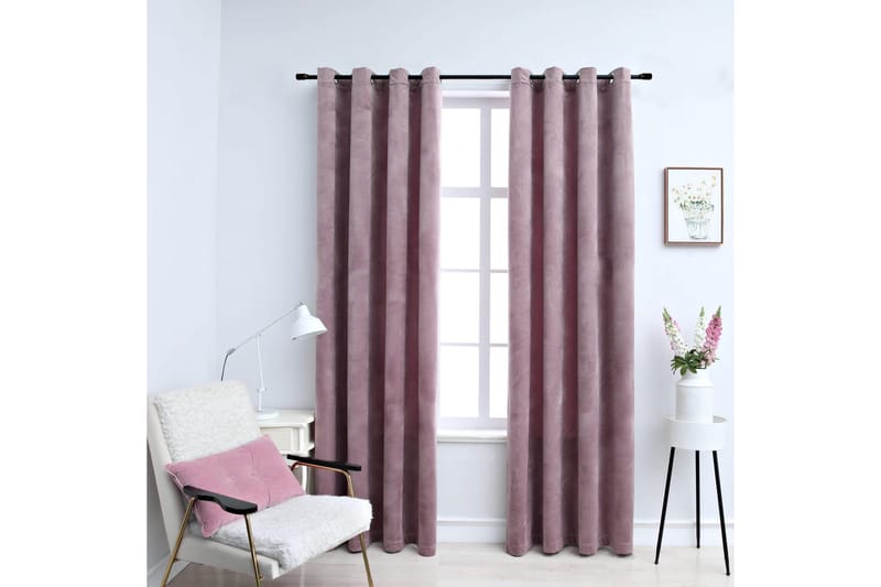 Mörkläggningsgardiner med ringar 2 st rosa sammet 140x245 cm - Rosa - Mörkläggningsgardiner