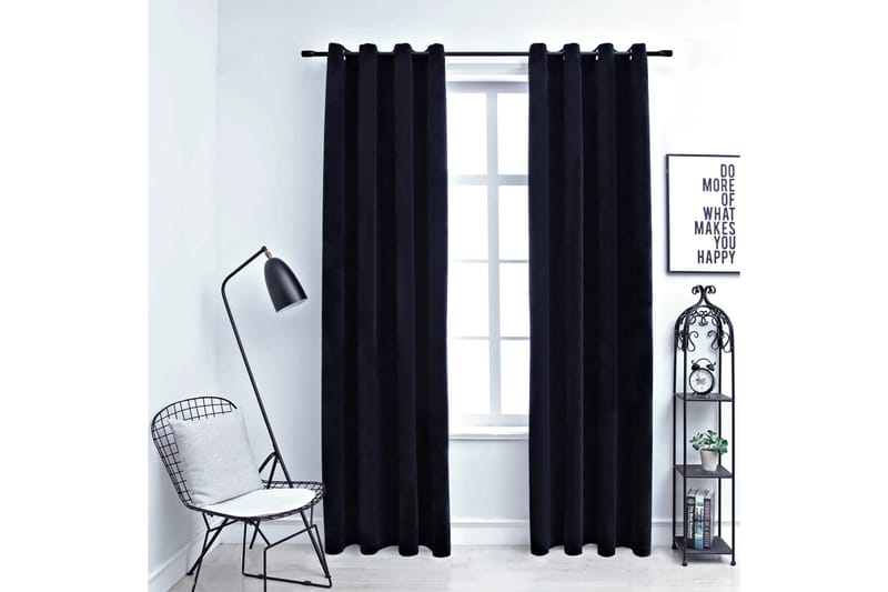 Mörkläggningsgardiner med ringar 2 st svart sammet 140x225 c - Svart - Textil & mattor - Gardiner - Mörkläggningsgardiner