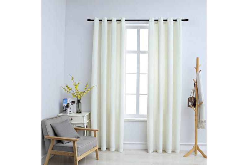 Mörkläggningsgardiner med ringar 2st gräddvit sammet 140x225 - Gräddvit - Textil & mattor - Gardiner - Mörkläggningsgardiner