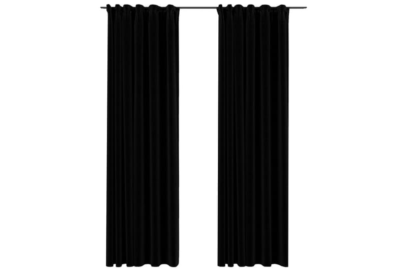 Mörkläggningsgardin med krokar linnelook 2 st svart 140x225 - Svart - Mörkläggningsgardiner