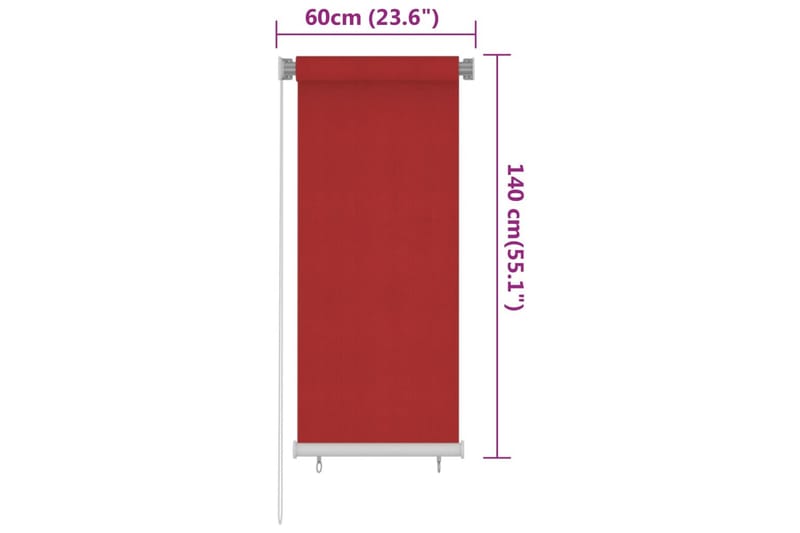 Rullgardin utomhus 60x140 cm röd HDPE - Röd - Textil & mattor - Gardiner - Rullgardin