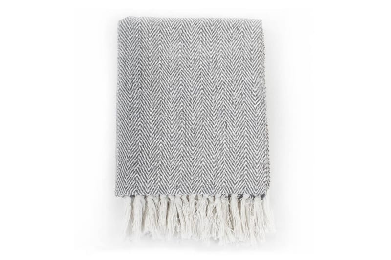 Filt bomull fiskbensmönster 125x150 cm grå - Grå - Textil & mattor - Filtar, kuddar & plädar - Filtar & plädar