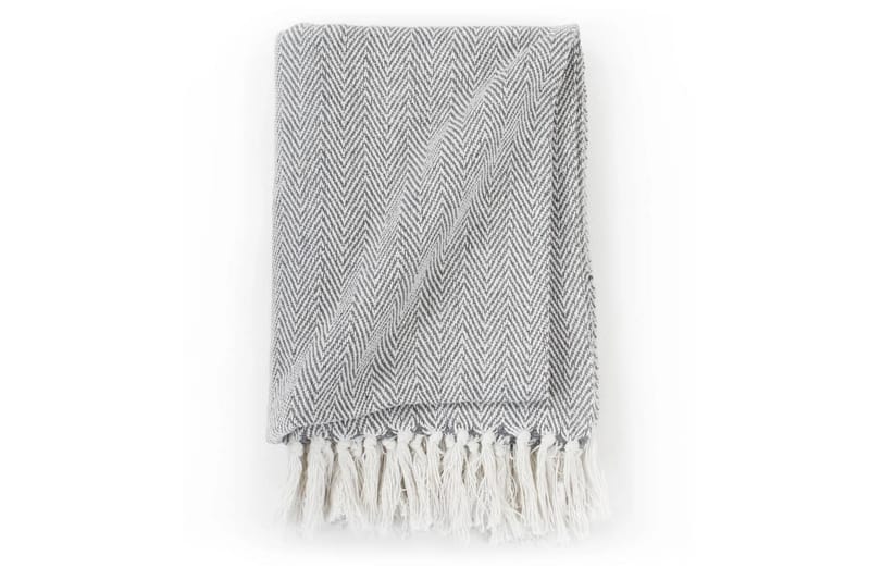 Filt bomull fiskbensmönster 220x250 cm grå - Grå - Textil & mattor - Filtar, kuddar & plädar - Filtar & plädar