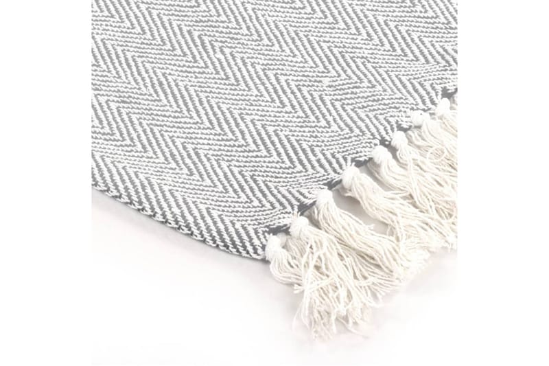 Filt bomull fiskbensmönster 220x250 cm grå - Grå - Textil & mattor - Filtar, kuddar & plädar - Filtar & plädar