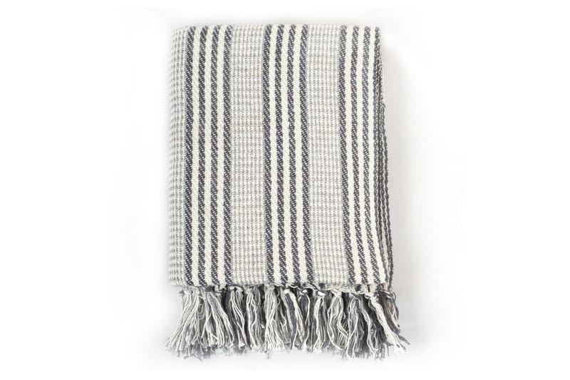 Filt bomull ränder 125x150 cm grå och vit - Grå/Vit - Textil & mattor - Filtar, kuddar & plädar - Filtar & plädar