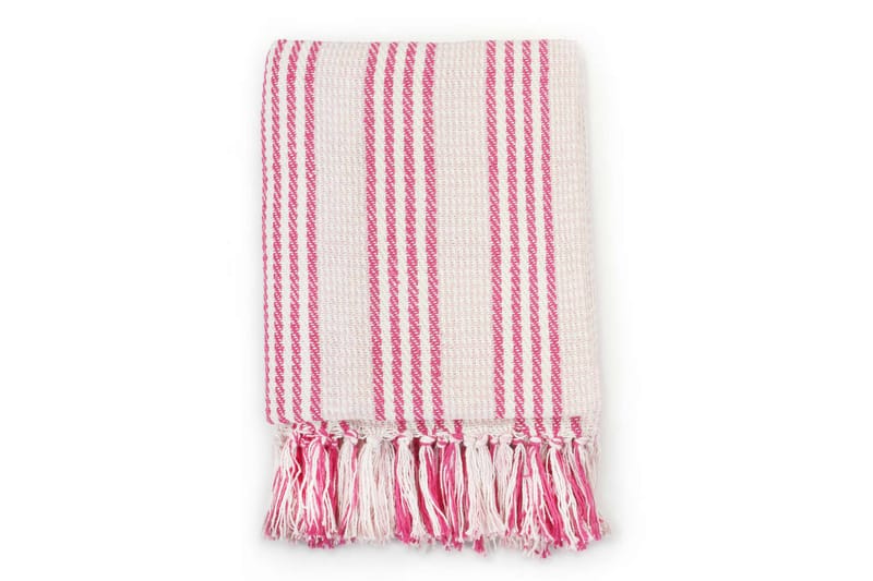 Filt bomull ränder 160x210 cm rosa och vit - Rosa/Vit - Textil & mattor - Filtar, kuddar & plädar - Filtar & plädar