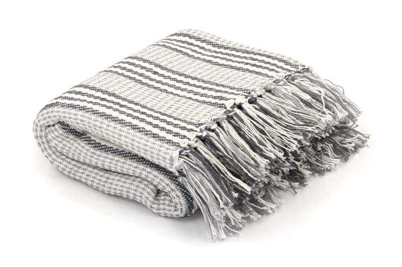Filt bomull ränder 220x250 cm grå och vit - Grå/Vit - Textil & mattor - Filtar, kuddar & plädar - Filtar & plädar