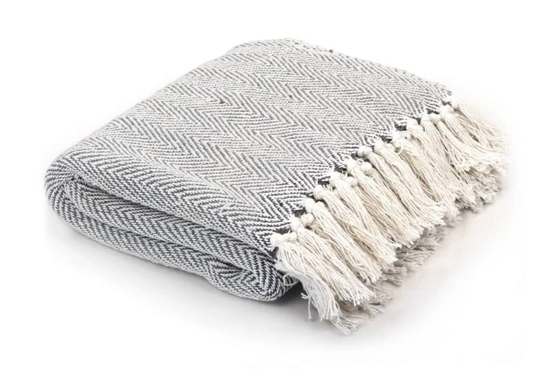 Filt i bomull fiskbensmönster 160x210 cm grå - Grå - Textil & mattor - Filtar, kuddar & plädar - Filtar & plädar