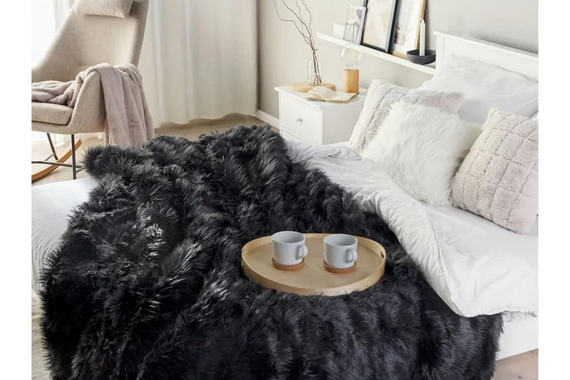Pläd 200 x 220 cm svart DELICE - Svart - Textil & mattor - Filtar, kuddar & plädar - Filtar & plädar