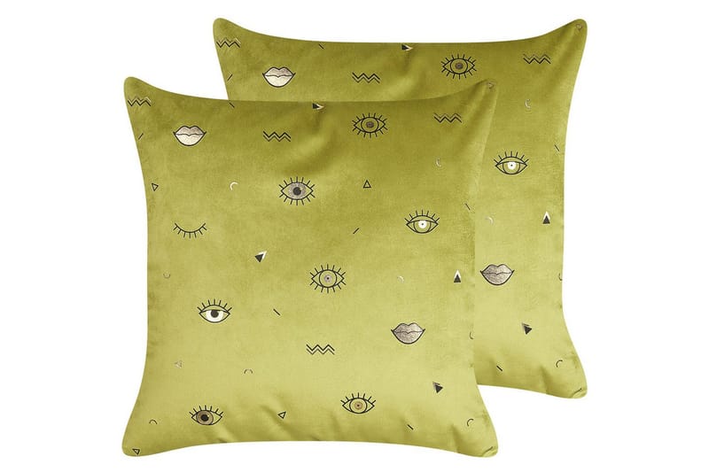 Prydnadskuddar Aeonium set om 2 Grön/Svart - Grön/Svart - Textil & mattor - Filtar, kuddar & plädar - Prydnadskudde & kuddfodral