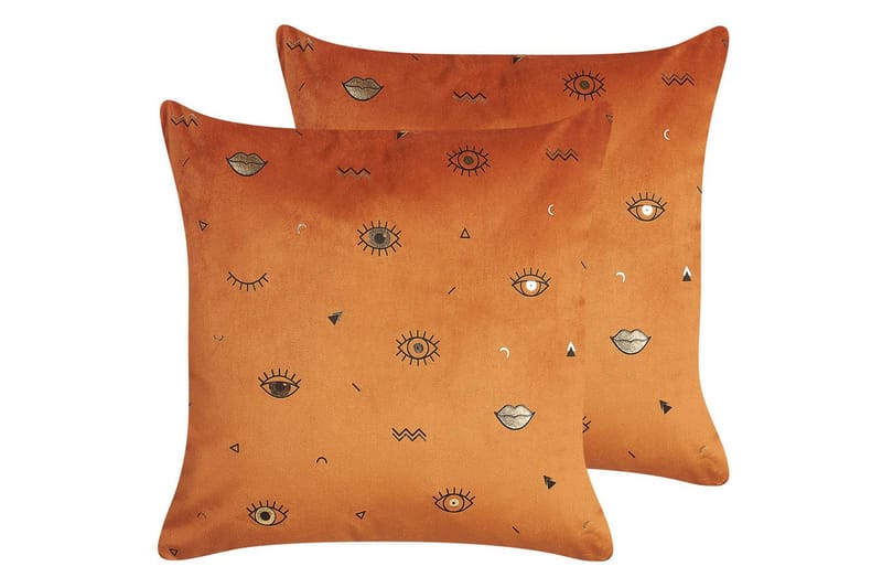 Prydnadskuddar Aeonium set om 2 Orange/svart - Orange/svart - Textil & mattor - Filtar, kuddar & plädar - Prydnadskudde & kuddfodral