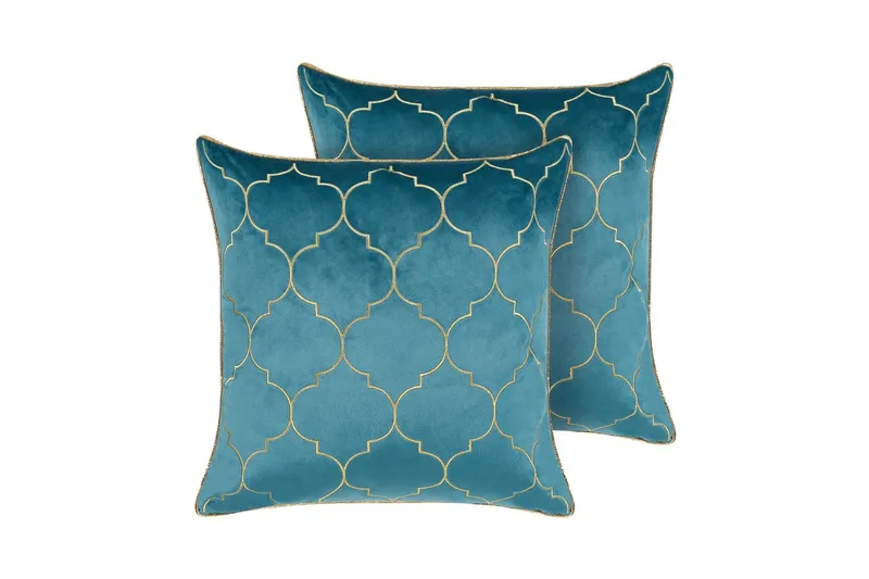 Prydnadskuddar Alyssum set om 2 Blå/guld, Sammet - Blå/guld, Sammet - Textil & mattor - Filtar, kuddar & plädar - Utekudde