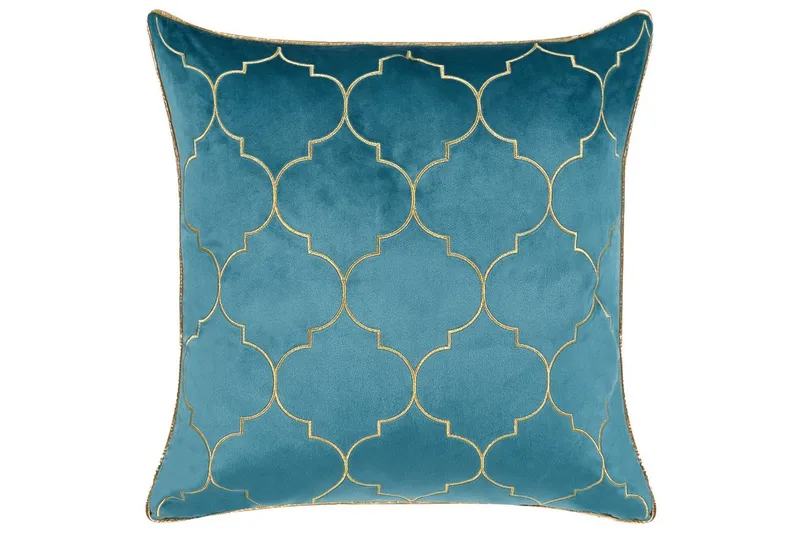 Prydnadskuddar Alyssum set om 2 Blå/guld, Sammet - Blå/guld, Sammet - Textil & mattor - Filtar, kuddar & plädar - Utekudde