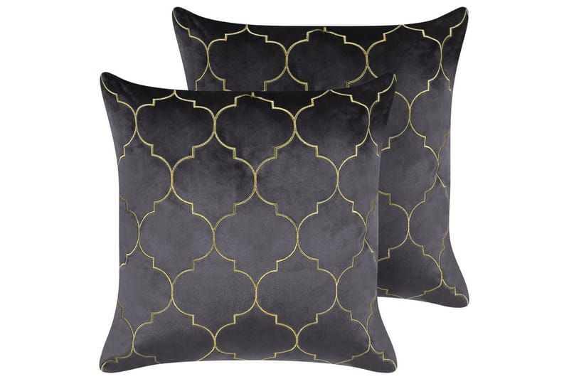 Prydnadskuddar Alyssum set om 2 Grå/guld, Sammet - Grå/guld, Sammet - Textil & mattor - Filtar, kuddar & plädar - Utekudde