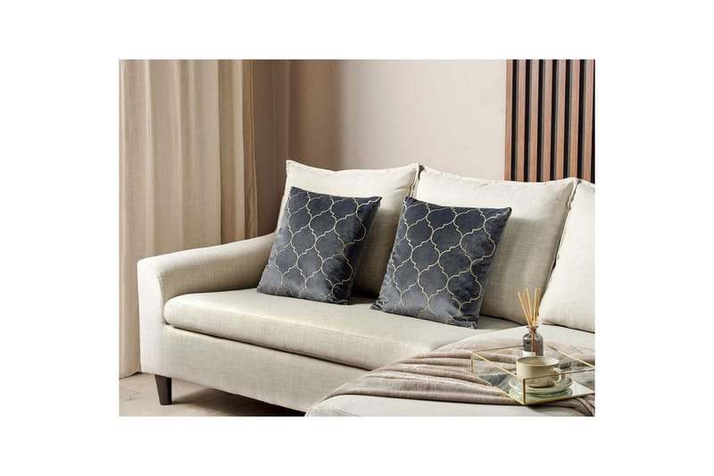 Prydnadskuddar Alyssum set om 2 Grå/guld, Sammet - Grå/guld, Sammet - Textil & mattor - Filtar, kuddar & plädar - Utekudde