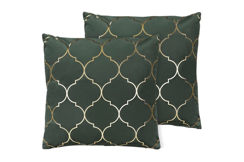 Prydnadskuddar Alyssum set om 2 Grön/guld, Sammet - Grön/guld, Sammet - Textil & mattor - Filtar, kuddar & plädar - Utekudde