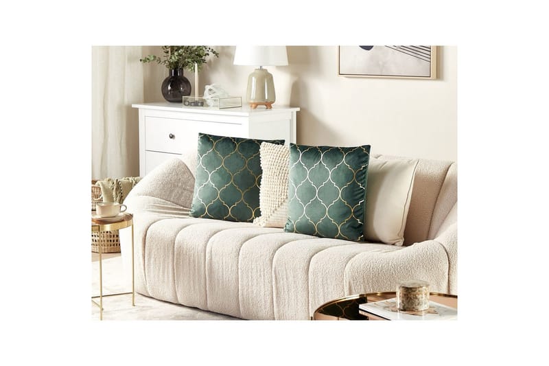 Prydnadskuddar Alyssum set om 2 Grön/guld, Sammet - Grön/guld, Sammet - Textil & mattor - Filtar, kuddar & plädar - Utekudde