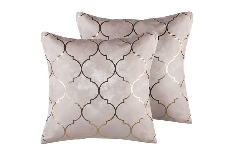 Prydnadskuddar Alyssum set om 2 Rosa/guld, Polyester - Rosa/guld, Polyester - Textil & mattor - Filtar, kuddar & plädar - Utekudde